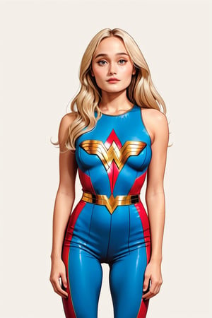 cyberpunk themed, ella purnel, full body, lust face, o mouth, slim body, wearing slim wonder woman jumpsuit, long blonde hair,(in the combined style of Mœbius and french comics), (minimal vector:1.1), simple background,ella_purnell