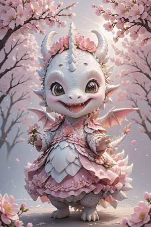  portrait of cute dragon,(dynamic  pose), high quality,(big smile) ,intricate details, highly detailed dress ,smile,highly detailed flower decorations, long tail , (wind effect), cherry_blossom background,sun light,(full body image:1.5),more detail XL,,cute dragon,sticker