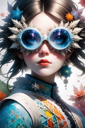 front view, In this mind-bending artwork, a whimsical dreamscape unfolds. A distorted mirror reflects fragmented images of the artist's influences—Araki's intimate photography, Saeki's eroticism, Kusama's polka dots, and Newton's provocative elegance. The central figure, a surreal self-portrait of the artist, stands within the kaleidoscopic vortex, surrounded by floating eyes and distorted faces. The canvas is a riot of color and texture, capturing the intricate dance between consciousness and subconscious influences. This painting invites viewers to explore the depths of their own minds and the eclectic mix of influences that shape their perceptions.

enigmatic beings with ethereal silhouettes, digital dreamscape. Illuminate the scene with the pulse of a celestial bloom,casting hues that bridge both cosmic and cybernetic realms. where the organic and the synthetic collide in a dynamic composition.Integrate augmented reality surprises, fusion of art styles, transcend boundaries and conjure a visual symphony that harmonizes the present elements.wearing snowflake glasses,upper body:1.5,
The works include American Cult Film (cult film), Hot Rod (modified car culture), Rock & Punk and Japanese Ukiyo-e, Nobuyoshi Araki, Toshio Saeki, Rockin' Jelly Bean, Helmut Newton, Kusama Yayoi, Nara Yoshitomo, etc. representative style.
masterpiece artwork, best quality,  
8k, octane render, natural lighting, hyperrealistic, 
3d cartoon, extremely detailed, dynamic angle, 
magic, surreal, fantasy, digital art, UHD, cinematic perfect light,
,retroartstyle,DonMBl00mingF41ryXL ,IncrsDistractedBoyfriendMeme,High detailed ,Ukiyo-e,3D Render Style, in the style of esao andrews,sfglasses