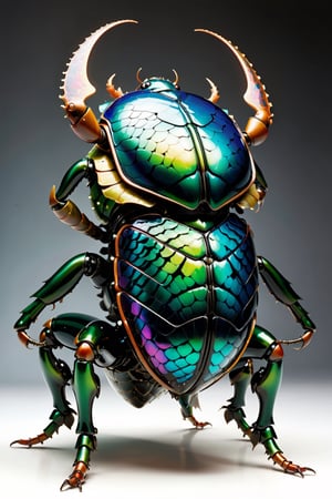 Imagine a futuristic marvel with a Hi-Tech glowing, colorful, biometrical beetle bug. Picture its smooth, glowing, glass-like body radiating vibrant hues, beetle bug is adorned with intricately arranged dragon scales,each scale glistening with a lustrous sheen. The scales cover the car's exterior,  its legs  are perfectly designed with a high-tech glow. This prompt encourages artists to bring this extraordinary Hi-Tech beetle bug to life, focusing on intricate details and a perfect blend of technology and natural inspiration. Create a visually stunning masterpiece that showcases the futuristic allure and enchanting beauty of this high-tech insect.,dragon armor