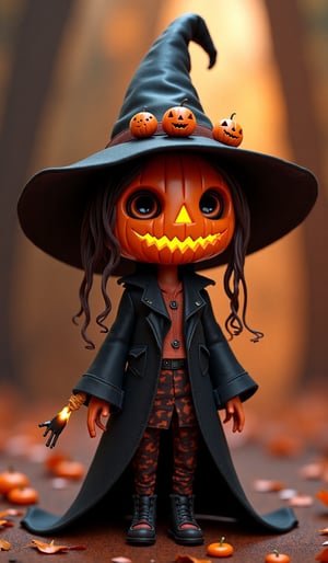 generate images of kawaii chibi characters of pumpkin head witch with a horror fantasy theme, clothes must be highly intricate, elegant, and visually striking, resembling digital paintings. Concept art must be highly detailed and flaunt beauty, Artwork will be created by highly skilled artists known for their attractive, high-quality models. Character designs will be created by Pascal Bran Schrutkowski, known for his hyper-realism. Images must be of the highest quality with cinematic lighting and 16K resolution. Great attention to symmetry will be used to make the characters mysterious and alluring. Artwork must be a masterpiece that displays total perfection and amazing attention to detail, including macro details, voluminous light, realistic reflections on surfaces, and ultra-detailed textures. Utilize cinematic effects to enhance the overall visual impact. For best quality, images should be UHD and in sharp focus,
