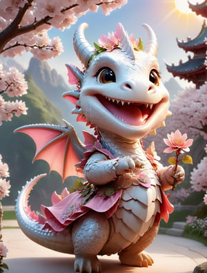  portrait of cute dragon,(singing pose), high quality,() ,intricate details, highly detailed dress ,smile,highly detailed flower decorations, long tail , (wind effect), cherry_blossom background,sun light,perfect lighting,(full body image:1.5),more detail XL,,cute dragon,sticker,ULTIMATE LOGO MAKER [XL],disney pixar style