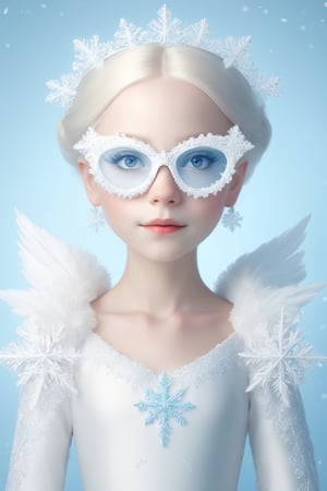 (Photorealistic Stick: 1.2), Sharp focus, (wearing snowflake glasses), Albino angel girl with seductively beautiful alabaster skin, 10 years old, cute face, detailed and perfect face, cuteness loved by everyone ,
A bright smile full of compassion, beautiful red lips, big eyes, soft expression, light blue pupils, white eyelashes, white hair,
Her porcelain-white skin, reflecting an almost heavenly glow, (((Victorian wedding dress, expensive, intricately designed tiara)), with intricate lacework and intricate details of lace and embroidery. Pure white wedding dress, (dancing, random pose, changing pose, dynamic angle,), happy atmosphere,snowflake glasses