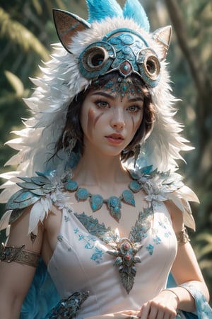 fashion photography portrait of 1girl, princess mononoke,(wearing (princess mononoke coscume)),standing,face paint,muscular body,slim abs,in blue lush jungle with flowers , 3d render, cgi, symetrical, octane render, 35mm, bokeh, 9:16, (intricate details:1.12), hdr, (intricate details, hyperdetailed:1.15), (natural skin texture, hyperrealism, soft light, sharp:1.2),(upper body image:1.5),realistic,realism,photorealistic,Masterpiece,nargacuga armor,Realism,More Detail,princessmononoke,character,1 girl,,