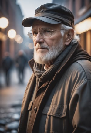 cinematic film stile,cinematic photo sad old man in a post apocalyptic destroyed city after nuclear blast, newdawn, high quality photography, 3 point lighting, flash with softbox, 4k, Canon EOS R3, hdr, smooth, sharp focus, high resolution, award winning photo, 80mm, f2.8, bokeh , detailed, realistic, 8k uhd, high quality, high quality photography, 3 point lighting, flash with softbox, 4k, Canon EOS R3, hdr, smooth, sharp focus, high resolution, award winning photo, 80mm, f2.8, bokeh . 35mm photograph, film, bokeh, professional, 4k, highly detailed, high quality photography, 3 point lighting, flash with softbox, 4k, Canon EOS R3, hdr, smooth, sharp focus, high resolution, award winning photo, 80mm, f2.8, bokeh . shallow depth of field, vignette, highly detailed, high budget, bokeh, cinemascope, moody, epic, gorgeous, film grain, grainy,close up
