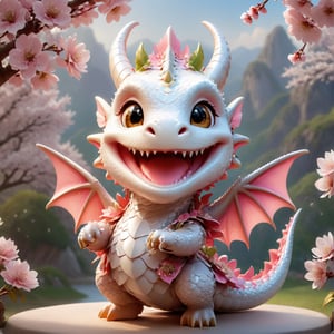  portrait of cute dragon,(singing pose), high quality,() ,intricate details, highly detailed dress ,smile,highly detailed flower decorations, long tail , (wind effect), cherry_blossom background,sun light,perfect lighting,(full body image:1.5),more detail XL,,cute dragon,sticker,ULTIMATE LOGO MAKER [XL],disney pixar style