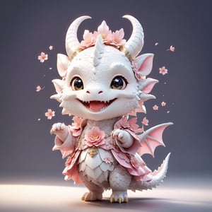  portrait of cute dragon,(dynamic  pose), high quality,(happy atmosphere) ,,smile, , (wind effect), cherry_blossom background,sun light,(full body image:1.5),,,cute dragon,sticker