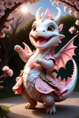  portrait of cute dragon,(singing pose), high quality,() ,intricate details, highly detailed dress ,smile,highly detailed flower decorations, long tail , (wind effect), cherry_blossom background,sun light,perfect lighting,(full body image:1.5),more detail XL,,cute dragon,sticker,ULTIMATE LOGO MAKER [XL],disney pixar style