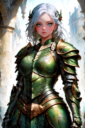 (((Top Quality: 1.4))), (Unparalleled Masterpiece), (Ultra High Definition), (Art by Carne Griffiths), (Ultra-Realistic 8k CG), official art,attractive posing, female gladiator, stunningly beautiful cleaned face,highly detailed armor , messy Hair,  muscular_body:1.4, tanned skin:1.4,,large breasts,( stone buildings background),sunlight makes beautiful gradient of shadow and adds depth to image, (muted colors, dim colors, muted tones: 1.3), low saturation, (hyper detail: 1.2), perfect anatomy,(upper body image :1.5),Female,dragon armor