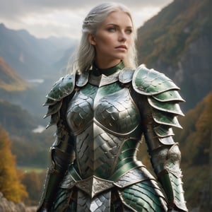 (wide angle),(Aetherpunk style:1.4),8k , ultra quality ,nature,pagan imagery,intricate detailed, beautiful valkyrie ,looking at viewer,detailed dragon armor,intricate detailed,spreading,utopia,magic,detailed,mages,outdoors,amazing scenery,(highly detailed:1.2),(ultra realism:1.2), realistic, detailed, textured, skin, platinum white hair, green eyes, by Alex Huguet, Mike Hill, Ian Spriggs, JaeCheol Park, Marek Denko
,detailmaster2,more detail XL,(upper body image:1.5),dragon armor