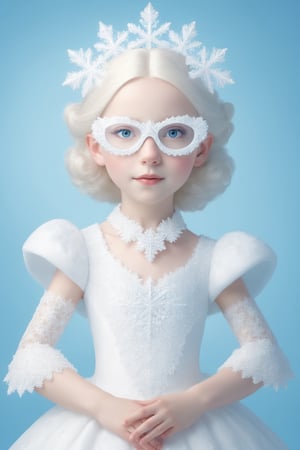 (Photorealistic Stick: 1.2), Sharp focus, (wearing snowflake glasses), Albino angel girl with seductively beautiful alabaster skin, 10 years old, cute face, detailed and perfect face, cuteness loved by everyone ,
A bright smile full of compassion, beautiful red lips, big eyes, soft expression, light blue pupils, white eyelashes, white hair,
Her porcelain-white skin, reflecting an almost heavenly glow, (((Victorian wedding dress, expensive, intricately designed tiara)), with intricate lacework and intricate details of lace and embroidery. Pure white wedding dress, (dancing, random pose, changing pose, dynamic angle,), happy atmosphere,snowflake glasses