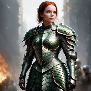 digital illustration of female american soldier,wearing dragon armor, masterpiece, smile, comic style, pale  skin, perfect anatomy, centered, approaching perfection, dynamic, highly detailed, artstation, concept art, smooth, sharp focus, illustration, art by Carne Griffiths and Wadim Kashin,
rule of thirds, expressive impossible pose, ,dragon armor,more detail XL