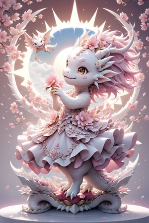  portrait of cute dragon,(dynamic  pose), high quality,() ,intricate details, highly detailed dress ,smile,highly detailed flower decorations, long tail , (wind effect), cherry_blossom background,sun light,(full body image:1.5),more detail XL,,cute dragon,sticker