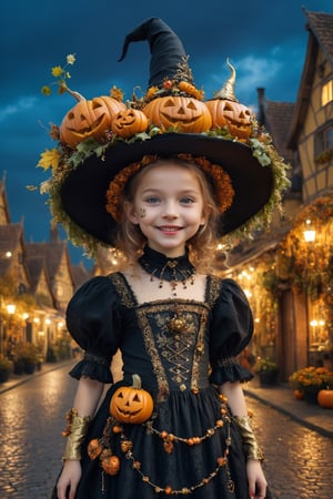 (Aetherpunk style:1.4),wide angle,8k , ultra quality ,nature,pagan imagery,cute very young Halloween witch,10 years old girl,(lovely smile),,art by Giuseppe Arcimboldo,gold detailed,utopia,magic,(Halloween atmosphere),neon detailed,beasts,mages,((in Halloween town,amazing scenery)),(highly detailed:1.2),(ultra realism:1.2), realistic, detailed, textured, skin, hair, eyes, by Alex Huguet, Mike Hill, Ian Spriggs, JaeCheol Park, Marek Denko,(side view:1.5)
,