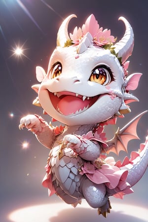  portrait of cute dragon,(dynamic jumping pose), high quality,(happy atmosphere) ,lens_flare,smile, , (wind effect), cherry_blossom background,sun light,(full body image:1.5),,cute dragon