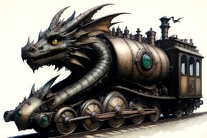 (Best quality, High quality, masterpiece, Watercolor_pencil painting, ligne_claire, Illustration, ), ((stylized art style, painted by Egon Schiele and Gustave Doré and Rembrandt)),, ,image of dragon train