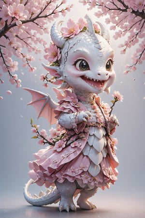  portrait of cute dragon,(dynamic  pose), high quality,() ,intricate details, highly detailed dress ,smile,highly detailed flower decorations, long tail , (wind effect), cherry_blossom background,sun light,(full body image:1.5),more detail XL,,cute dragon,sticker