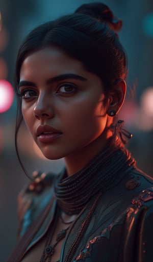 A cyberpunk women, realistic, details and enhanced image, beautiful,Kalyani priyadarsh