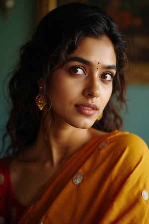 indian woman, a beautiful girl, brown eyes, gorgeous actress, Indian,  portrait photo, cinematic lighting,Sahana15 