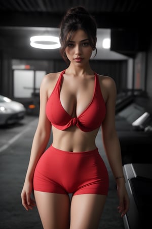 Tank top, Cyberpunk, Neon glow, curvy women, masterpiece, high resolution,  long gown, best quality, 4k, plump face, 38 years old plump women, shorts,  hot pants, thick_hip, solo, beauty photo, amateur photo, skin texture:1, 1girl, eye level, and hoop earrings, red_teal_orange-colored Flat ironed straight, stand, room,lighting,photorealistic,Curly girl,Mallu girl ,Tamil girl, cute, ,CyberpunkWorld, twin_tails,1mallu girl,cprebecca,27 year old girl,Fit girl