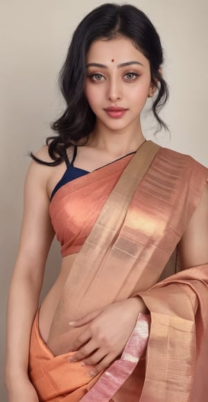 Raw photo of (28yo Kerala Beautiful young woman:1.1) (best quality, highres, ultra-detailed:1.2), vibrant colors, glowing dimond, glowing eyes, realistic Raw photo, realistic lighting, traditional saree:2,  exotic beauty, mesmerizing eyes, elegant jewelry, girl ,Muscular female body