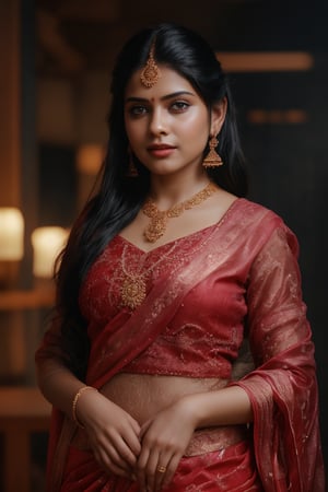 A beautiful Indian 26yo  girl wearing a traditional saree, draped in a style that reveals navel. Turtle neck blouse:2, The saree is richly colored and adorned with intricate patterns and embroidery, with a matching blouse (choli) that has short sleeves and a deep neckline. The pallu of the saree is gracefully  over her shoulder cover with blouse, , falling softly to one side, while her navel is tastefully visible where the saree is wrapped around her waist. She is adorned with traditional jewelry, including a maang tikka, jhumka earrings, a nose ring, bangles, and anklets. Her skin has a warm tone, and her long, dark hair is styled either in a loose braid or cascading waves. The setting is softly lit, focusing on her elegant pose and the cultural richness of her attire, with warm, natural lighting that enhances the details of the fabric and her jewelry.

cinematic angle, (cinematic shadows, bokeh, depth of field:1.3) , (High detail RAW Photo), (extremely detailed skin, photorealistic, heavy shadow, dramatic and cinematic lighting, key light, fill light), sharp focus, cinematic, imperfect skin, fabrics, textures, detailed face, detailed skin, detailed fingers, NaturalHand2-3500, analog film photo Deep photo,depth of field,ferrania p30 film,shadows, perfect face and body, dimly lit, nervous, harsh camera flash, faded film, desaturated, 35mm photo, grainy, Kodachrome, Lomography, stained, highly detailed, found footage,, (black hair, covered cleavage, 
A flapper girl stands poised in a smokey atmosphere, bathed in ethereal light that accentuates her stunning features. Her fair skin glows under cinematic lighting, as she gazes directly into the camera with perfect eyes and a beautiful nose. Her Drill Spring-inspired hairstyle is perfectly coiffed, framing her face, background intricate details and complex patterns that seem to leap off the screen in hyper-maximalist fashion.  with detailed decoration and lines that exude opulence. In stunning HDR and UHD, this unreal engine creation pops with gorgeous light and shadow., matrix,poakl, 5 fingers on each hands,better_hands