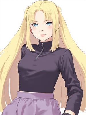 1girl, solo, long hair, looking at viewer, smile, blue eyes, blonde hair, hair between eyes, twintails, fur trim, facial mark, genderswap, genderswap \(mtf\), zipper, whisker markings, uzumaki naruto,Naruto,Naruto clothes 