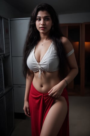 Cyberpunk, Neon glow, curvy women, masterpiece, high resolution, long skirt , long gown, side slit , best quality, 4k, plump face, 38 years old plump women,  thick_hip, solo, beauty photo, amateur photo, skin texture:1, 1girl, eye level, oversized button-up shirt, and hoop earrings, red_teal_orange-colored Flat ironed straight, stand pose in locker room,lighting,photorealistic,Curly girl ,redneonstyle,Mallu girl ,Tamil girl, cute, ,CyberpunkWorld, twin_tails,1mallu girl,cprebecca,27 year old girl