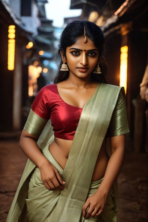 Raw photo of (25yo Kerala Beautiful young woman:1.1) (best quality, highres, ultra-detailed:1.2), vibrant colors, glowing dimond, glowing eyes, realistic Raw photo, realistic lighting, traditional Red saree,  exotic beauty, mesmerizing eyes, girl ,Thrissur