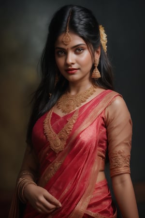 A beautiful Indian 26yo  girl wearing a traditional saree, draped in a style that reveals navel. Turtle neck blouse:2, The saree is richly colored and adorned with intricate patterns and embroidery, with a matching blouse (choli) that has short sleeves and a deep neckline. The pallu of the saree is gracefully  over her shoulder cover with blouse, , falling softly to one side, while her navel is tastefully visible where the saree is wrapped around her waist. She is adorned with traditional jewelry, including a maang tikka, jhumka earrings, a nose ring, bangles, and anklets. Her skin has a warm tone, and her long, dark hair is styled either in a loose braid or cascading waves. The setting is softly lit, focusing on her elegant pose and the cultural richness of her attire, with warm, natural lighting that enhances the details of the fabric and her jewelry.

cinematic angle, (cinematic shadows, bokeh, depth of field:1.3) , (High detail RAW Photo), (extremely detailed skin, photorealistic, heavy shadow, dramatic and cinematic lighting, key light, fill light), sharp focus, cinematic, imperfect skin, fabrics, textures, detailed face, detailed skin, detailed fingers, NaturalHand2-3500, analog film photo Deep photo,depth of field,ferrania p30 film,shadows, perfect face and body, dimly lit, nervous, harsh camera flash, faded film, desaturated, 35mm photo, grainy, Kodachrome, Lomography, stained, highly detailed, found footage,, (black hair, covered cleavage, 
A flapper girl stands poised in a smokey atmosphere, bathed in ethereal light that accentuates her stunning features. Her fair skin glows under cinematic lighting, as she gazes directly into the camera with perfect eyes and a beautiful nose. Her Drill Spring-inspired hairstyle is perfectly coiffed, framing her face, background intricate details and complex patterns that seem to leap off the screen in hyper-maximalist fashion.  with detailed decoration and lines that exude opulence. In stunning HDR and UHD, this unreal engine creation pops with gorgeous light and shadow., matrix,poakl, 5 fingers on each hands,better_hands