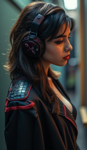 A cyberpunk women, realistic, details and enhanced image, beautiful,