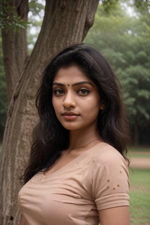  a young and beautiful Indian woman wearing t-shirt,walking in park, looking directly into the camera.

The image quality is exceptional, ranging from 4k to 8k, ensuring a masterpiece level of detail. It's characterized by its ultra-realism, allowing for photorealistic renditions. striking pose, the  Her eyes, lips, and eyelashes are all meticulously detailed.",tall woman with yellow eyes