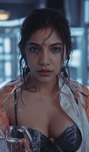 A cyberpunk women, realistic, details and enhanced image, beautiful,Kalyani priyadarsh,Madona Sebastian 