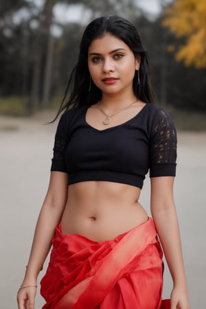 A beautiful Indian 26yo  girl wearing a traditional saree, draped in a style that reveals navel. Turtle neck blouse:2, The saree is richly colored and adorned with intricate patterns and embroidery, with a matching blouse (choli) that has short sleeves and a deep neckline. The pallu of the saree is gracefully  over her shoulder cover with blouse, , falling softly to one side, while her navel is tastefully visible where the saree is wrapped around her waist. She is adorned with traditional jewelry, including a maang tikka, jhumka earrings, a nose ring, bangles, and anklets. Her skin has a warm tone, and her long, dark hair is styled either in a loose braid or cascading waves. The setting is softly lit, focusing on her elegant pose and the cultural richness of her attire, with warm, natural lighting that enhances the details of the fabric and her jewelry.

cinematic angle, (cinematic shadows, bokeh, depth of field:1.3) , (High detail RAW Photo), (extremely detailed skin, photorealistic, heavy shadow, dramatic and cinematic lighting, key light, fill light), sharp focus, cinematic, imperfect skin, fabrics, textures, detailed face, detailed skin, detailed fingers, NaturalHand2-3500, analog film photo Deep photo,depth of field,ferrania p30 film,shadows, perfect face and body, dimly lit, nervous, harsh camera flash, faded film, desaturated, 35mm photo, grainy, Kodachrome, Lomography, stained, highly detailed, found footage,, (black hair, covered cleavage, 
A flapper girl stands poised in a smokey atmosphere, bathed in ethereal light that accentuates her stunning features. Her fair skin glows under cinematic lighting, as she gazes directly into the camera with perfect eyes and a beautiful nose. Her Drill Spring-inspired hairstyle is perfectly coiffed, framing her face, background intricate details and complex patterns that seem to leap off the screen in hyper-maximalist fashion.  with detailed decoration and lines that exude opulence. In stunning HDR and UHD, this unreal engine creation pops with gorgeous light and shadow., matrix,poakl, 5 fingers on each hands,better_hands