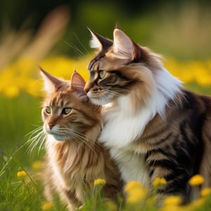 two cats,playing,cat,couple,romance,meadow, maine coon cat, felis catus, 