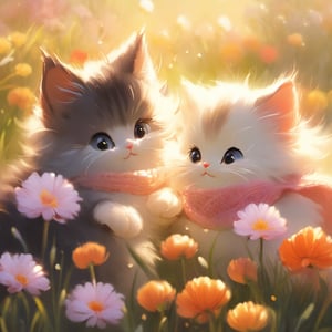 Xxmix_Catecat,two cats,playing,cat,couple,romance,flowers