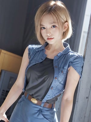 realistic Android_18_DB, photo realistic, shorthair, blond_hair