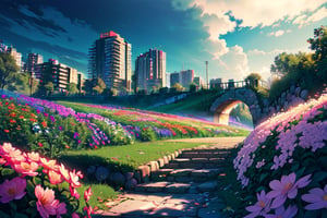 MEdellin City is the eternal sprint's city  with many flowers of diferents colours. It is a place of magic and wonder that is sure to entice you to return again and again. vivid color, cinematic lighting, perfect composition, 8 k, octane render. High resolution scan, Trending on artstation, UHD, HDR, 8K, (Masterpiece:1, 5)