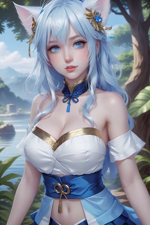  anime Waifu in jungle beautiful blue eyes

