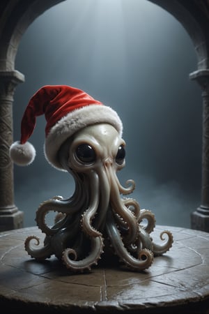 Cinematic poster, various dreadful, horroristic, creepy looking cute (flying Baby Squid with Santa hat), (ornate flute:1.5) which alters reality, (tentacles:1.3), dark gothic landscape, empty space, endless void, Cthulhu mythos, Lovecraftain horror, (masterpiece:1.2), best quality, (highly detailed digital painting:1.2), (fantastic comic book style:1.3), 8k, (detailed face), photorealistic, (reflections), realistic, real shadow, octane render, 3d, (medieval atmosphere), (by Michelangelo),photo r3al,Movie Still,r4w photo,ral-chrcrts,detailmaster2,HellAI,fire