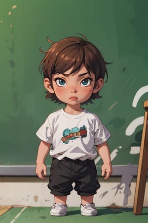 full body cute black boy with JK clothes, written on blackboard there are few words on his shirt -Joe ,cloudstick,Hori,IncrsAnyasHehFaceMeme