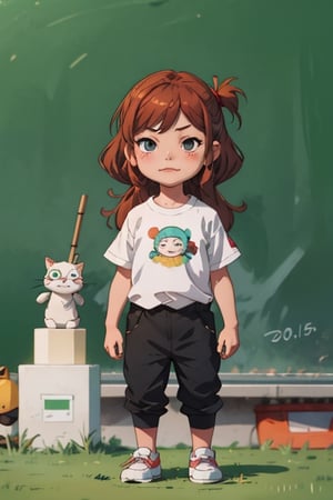 full body cute black girl with JK clothes, written on blackboard there are few words on her shirt -Joe ,cloudstick,Hori,IncrsAnyasHehFaceMeme