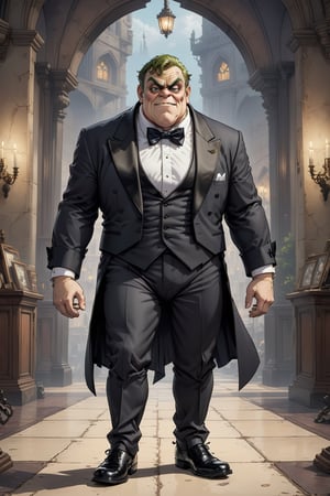 2D manga Masterpiece, realistic, 4k, front shot of fullbody Quasimodo in black tuxedo, bow tie, (black shoes:1.1)