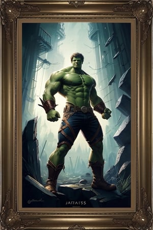 Masterpiece, western style, Hulk Marvel, Tarot card, vectored alter in background, Celtic inspired, concept art by Luis Royo, James Jean style, 8k, high quality, sharp focus, individual approach, full body, high angle, highly detailed, extremely detailed, hyper realistic texture, fantasy, surreal, border frame, trending on artstation, sharp focus, studio photo, intricate details, highly detailed, by greg rutkowski