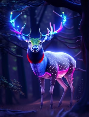 a close up of a deer with glowing antlers in a forest, 3d digital art 4k, digital art animal photo, digital artwork 4 k, holographic creatures, 4k highly detailed digital art, 8k high quality detailed art, 4k detailed digital art, 8 k ultra realistic animal, digital art 4k, digital art 4 k, detailed digital 3d art