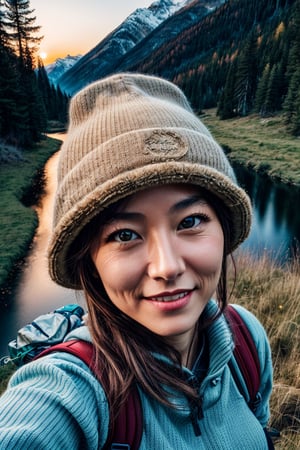 VeronicaCipher ((upper body selfie, happy)), masterpiece, best quality, ultra-detailed, solo, outdoors, (night), mountains, nature, (stars, moon) cheerful, happy, backpack, sleeping bag, camping stove, water bottle, mountain boots, gloves, sweater, hat, flashlight, forest, rocks, river, wood, smoke, shadows, contrast, clear sky, analog style (look at viewer:1.2) (skin texture) (film grain:1.3), (warm hue, warm tone) :1.2), close up, cinematic light, sidelighting, ultra high res, best shadow, RAW, upper body,  , wearing pullover
kodak vision 3,