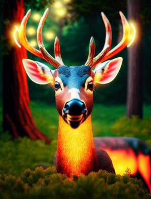 a close up of a deer with glowing antlers in a forest, 3d digital art 4k, digital art animal photo, digital artwork 4 k, holographic creatures, 4k highly detailed digital art, 8k high quality detailed art, 4k detailed digital art, 8 k ultra realistic animal, digital art 4k, digital art 4 k, detailed digital 3d art