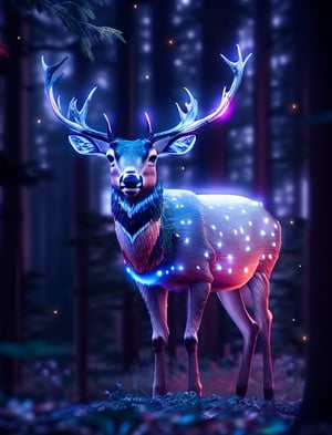 a close up of a deer with glowing antlers in a forest, 3d digital art 4k, digital art animal photo, digital artwork 4 k, holographic creatures, 4k highly detailed digital art, 8k high quality detailed art, 4k detailed digital art, 8 k ultra realistic animal, digital art 4k, digital art 4 k, detailed digital 3d art