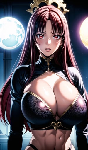 (masterpiece, top quality, best quality, official art, beautiful and aesthetic:1.2), (1girl), extreme detailed,(fractal art:1.3),colorful,highest detailed, glowing orb in chest, 20yo Monica bellucci, (huge breasts), freckles, red hair