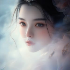 A portrait of a beautiful woman with an ethereal and serene expression.